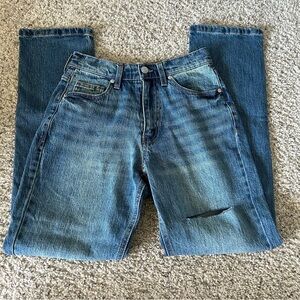 Light wash denim straight leg jeans